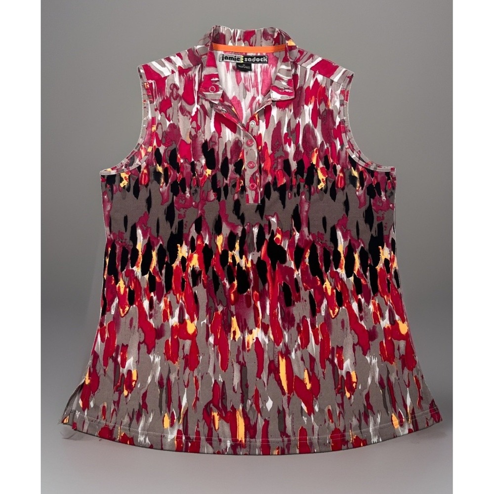 Jamie Sadock Golf Shirt Womens Medium Sleeveless Polo Top Abstract Print Pink M